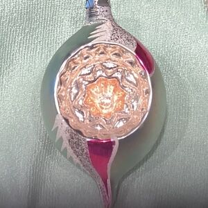 Christmas Ornament Stamped POLAND Glass Reflector Teardrop 4 1/2in PASTEL SWIRL